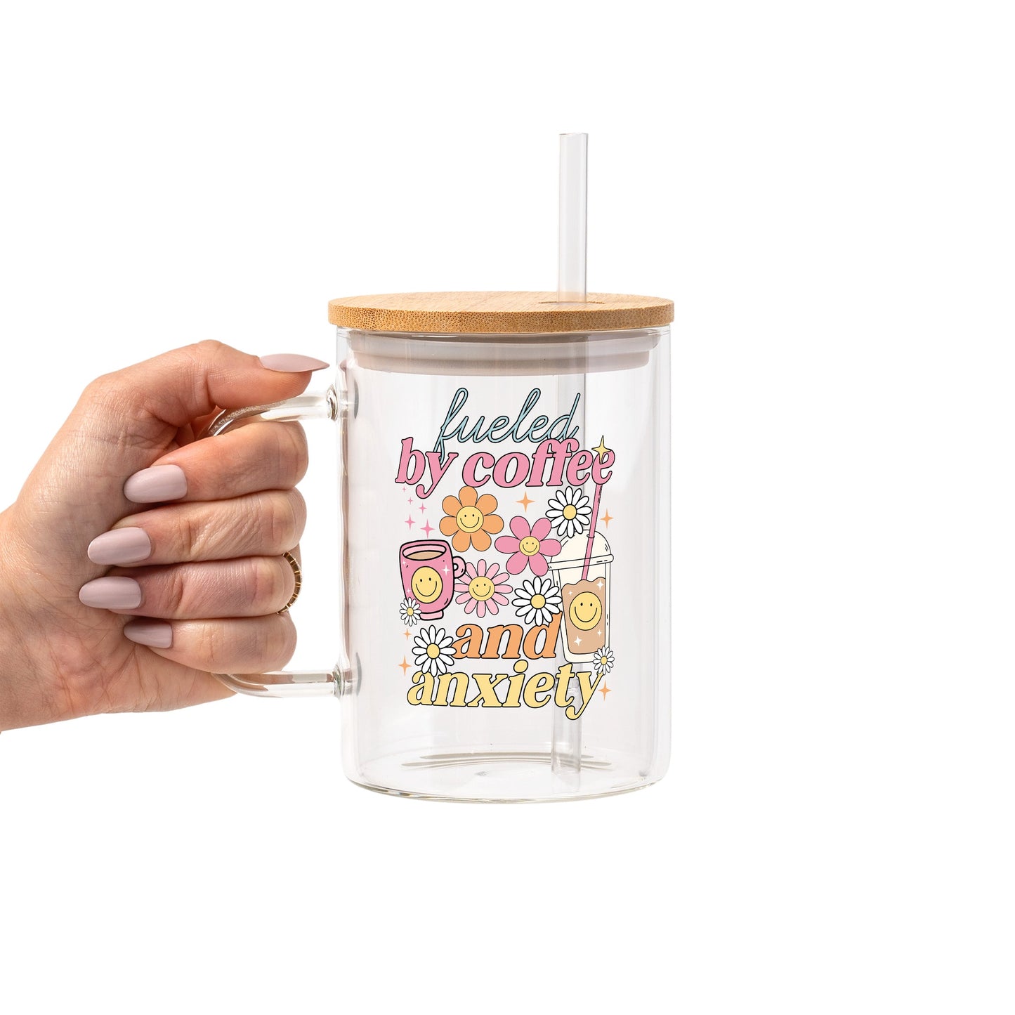 Iced Coffee Collection Glass Cup, Mug & Tumbler with Lid and Straw