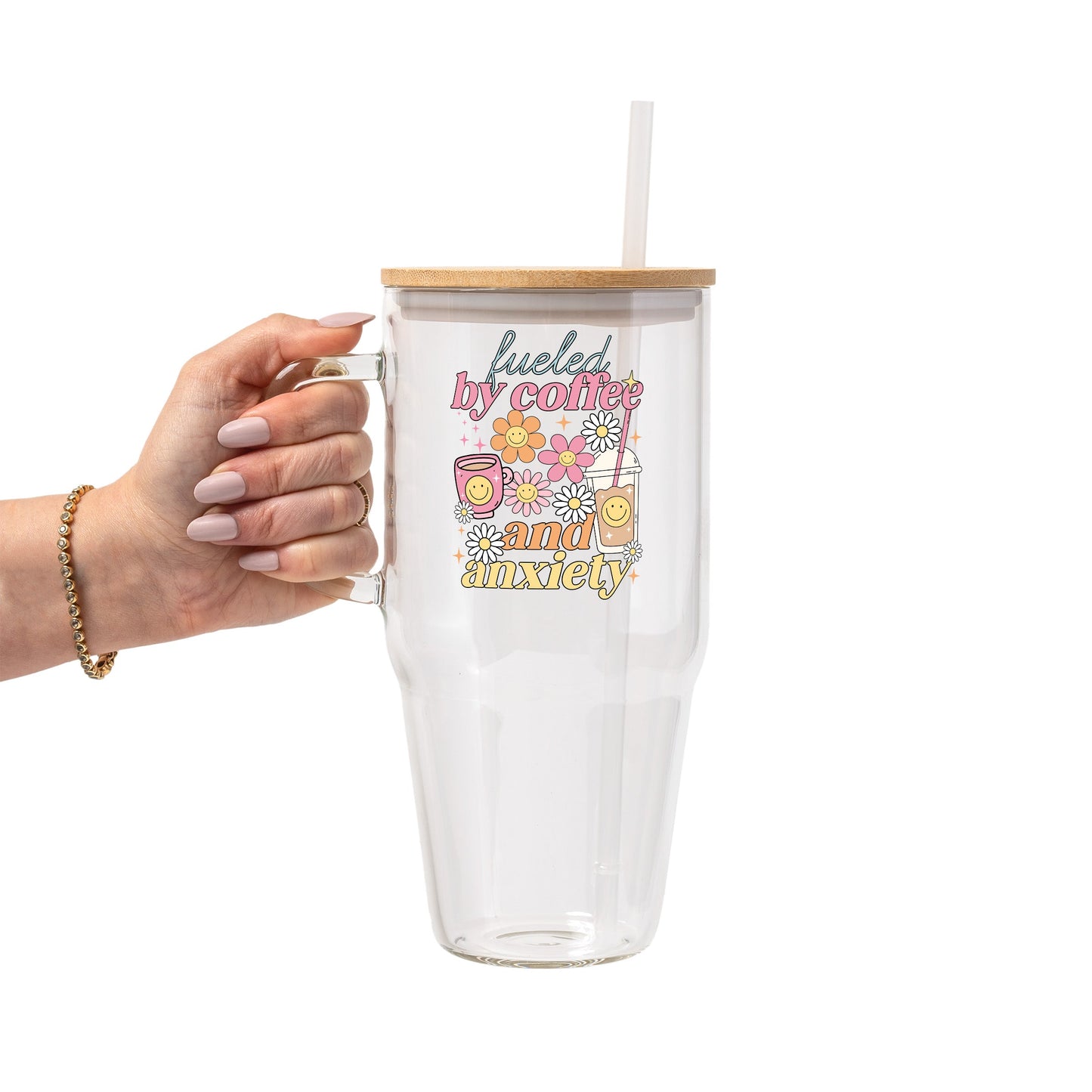 Iced Coffee Collection Glass Cup, Mug & Tumbler with Lid and Straw