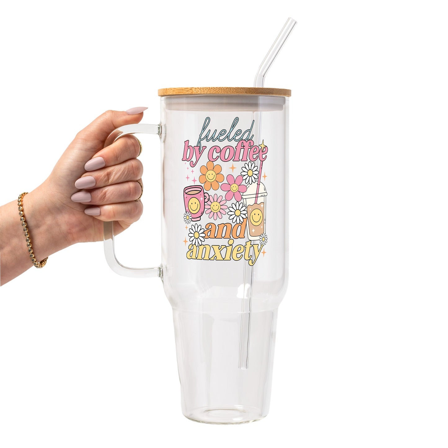 Iced Coffee Collection Glass Cup, Mug & Tumbler with Lid and Straw