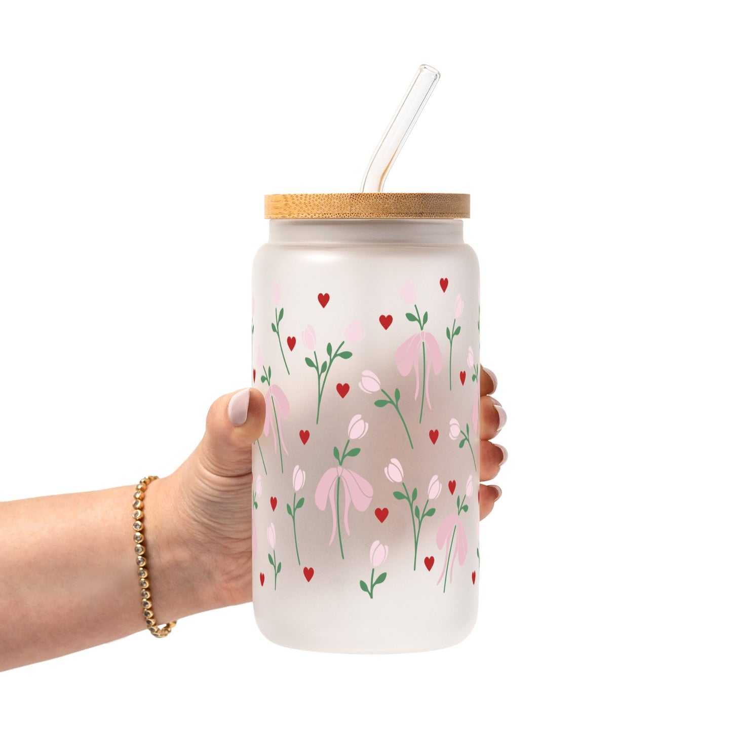 Coquette Pink Bow Glass Cup, Mug & Tumbler with Lid and Straw