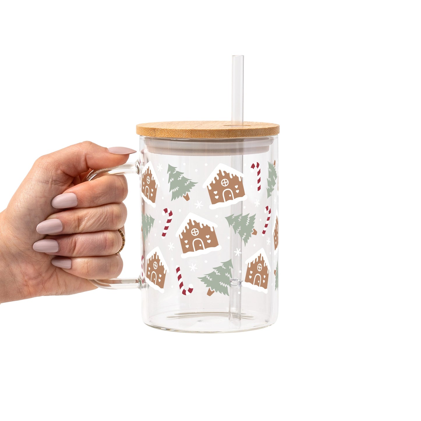 Gingerbread House Christmas Glass Cup, Mug & Tumbler with Lid and Straw