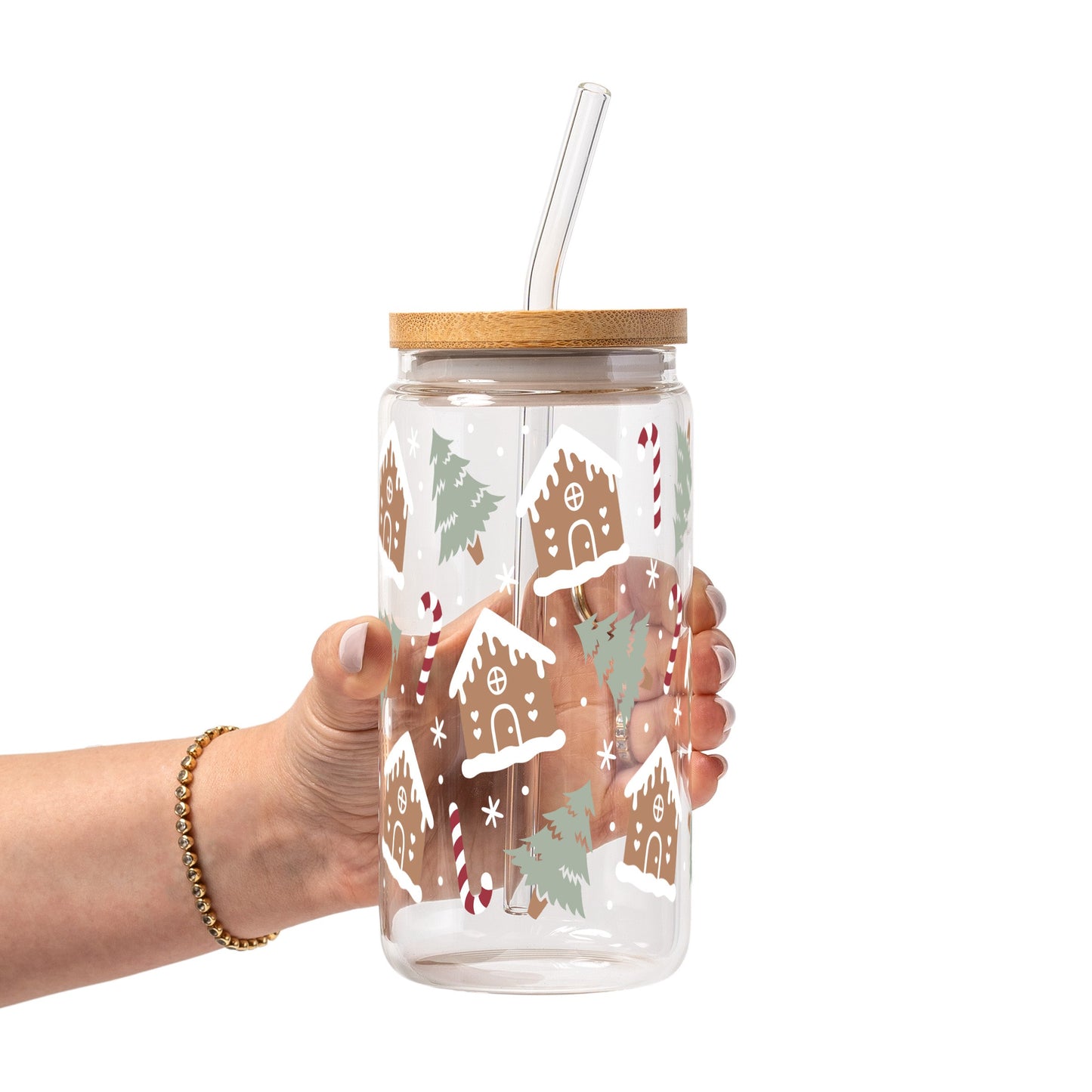 Gingerbread House Christmas Glass Cup, Mug & Tumbler with Lid and Straw