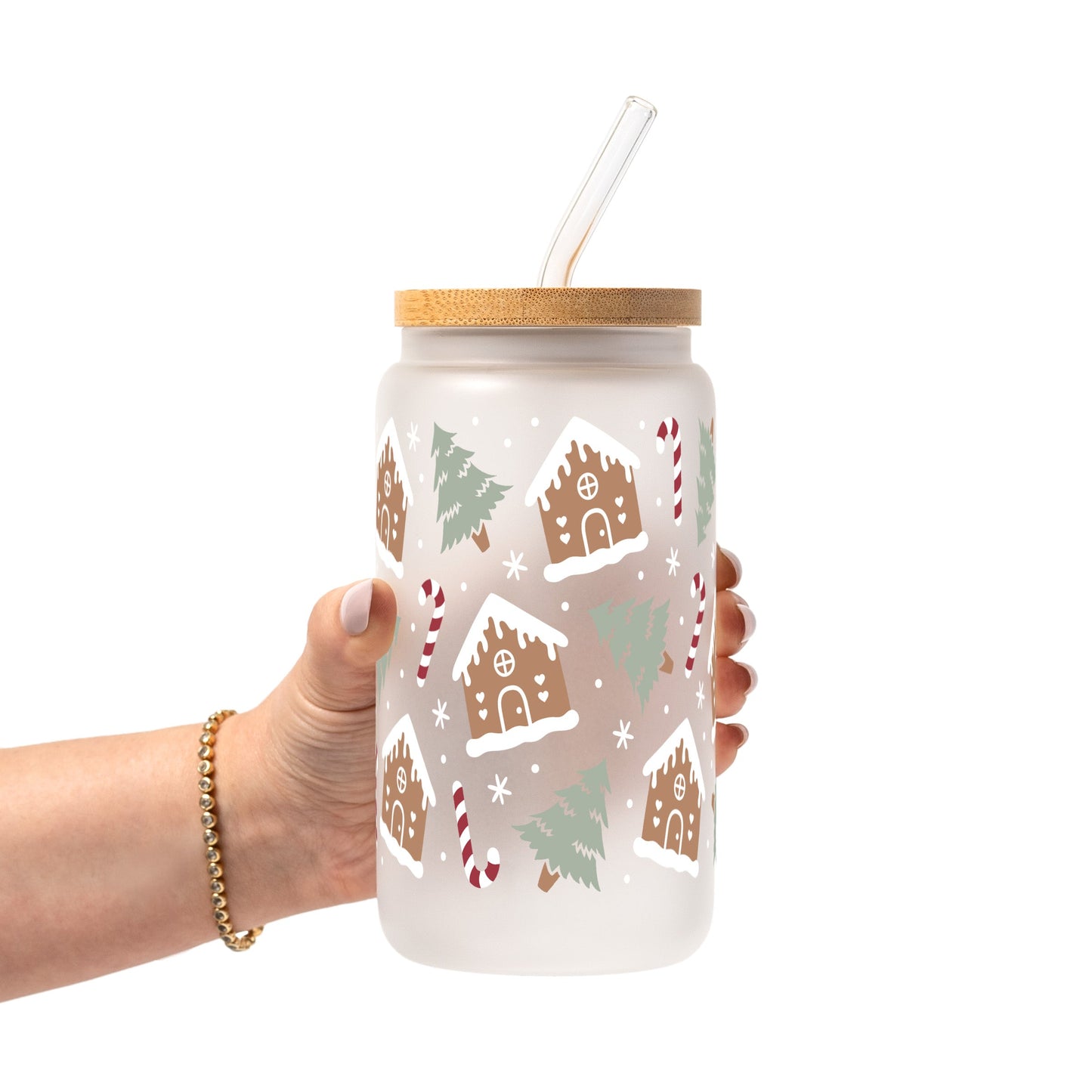 Gingerbread House Christmas Glass Cup, Mug & Tumbler with Lid and Straw
