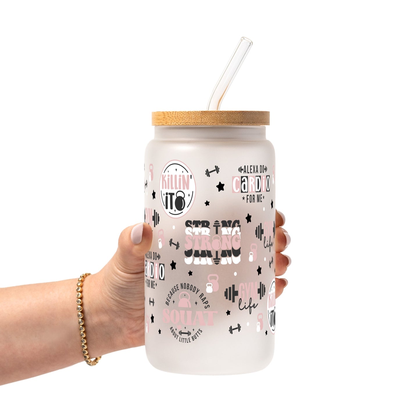 Gym Girl Glass Cup, Mug & Tumbler with Lid and Straw