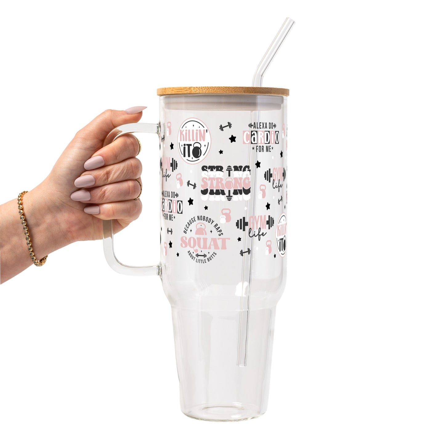 Gym Girl Glass Cup, Mug & Tumbler with Lid and Straw