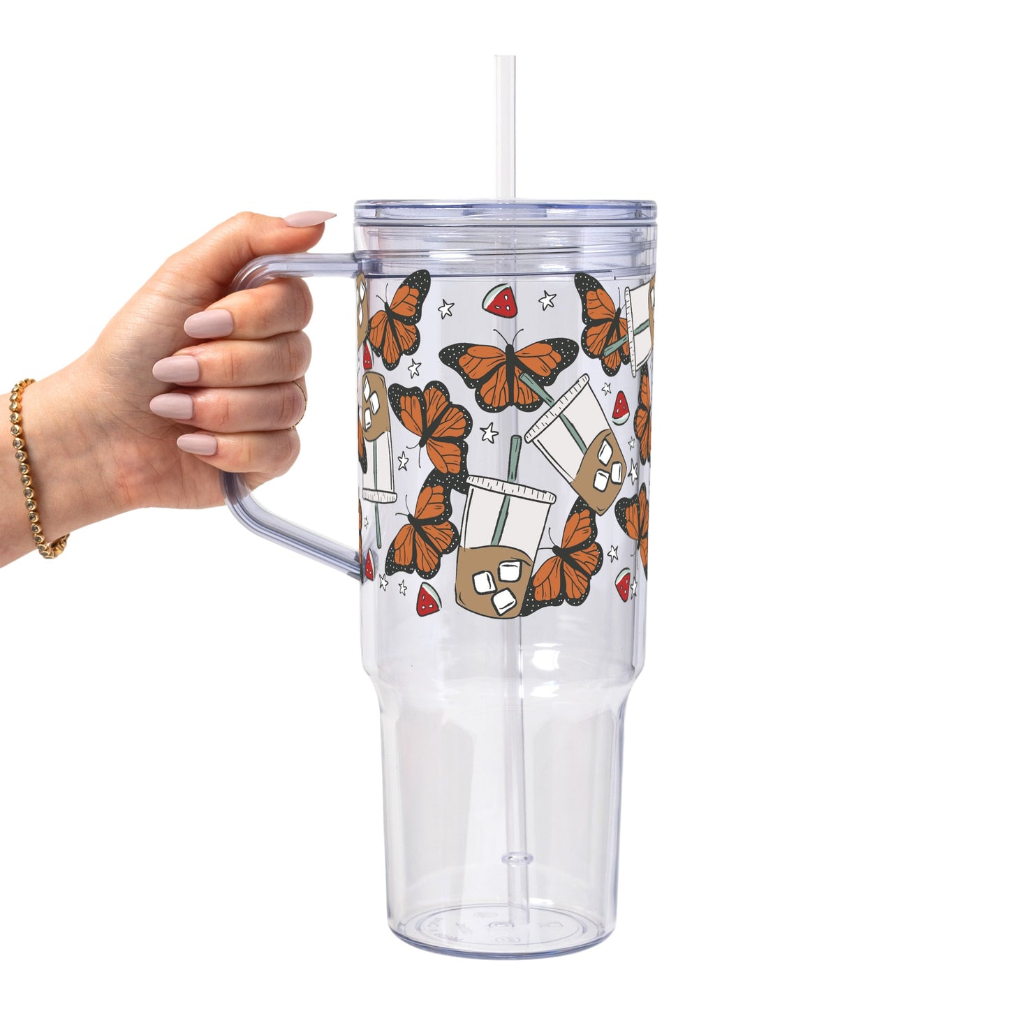 Spring Butterfly Aesthetic Glass Cup, Mug & Tumbler with Lid and Straw