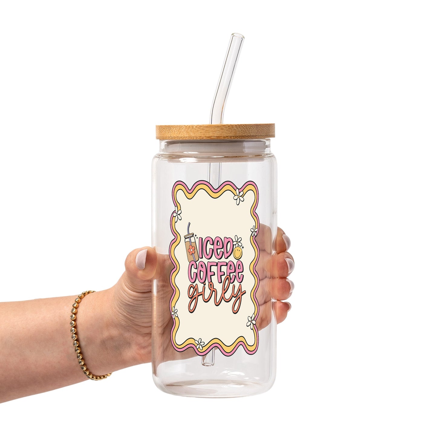 Iced Coffee Collection Glass Cup, Mug & Tumbler with Lid and Straw