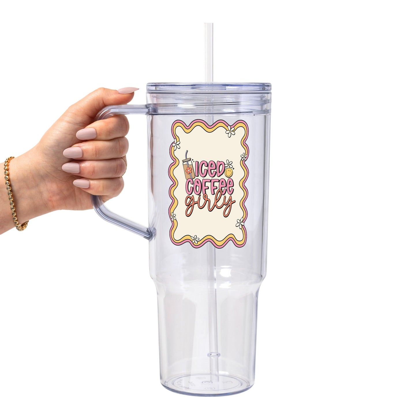 Iced Coffee Collection Glass Cup, Mug & Tumbler with Lid and Straw