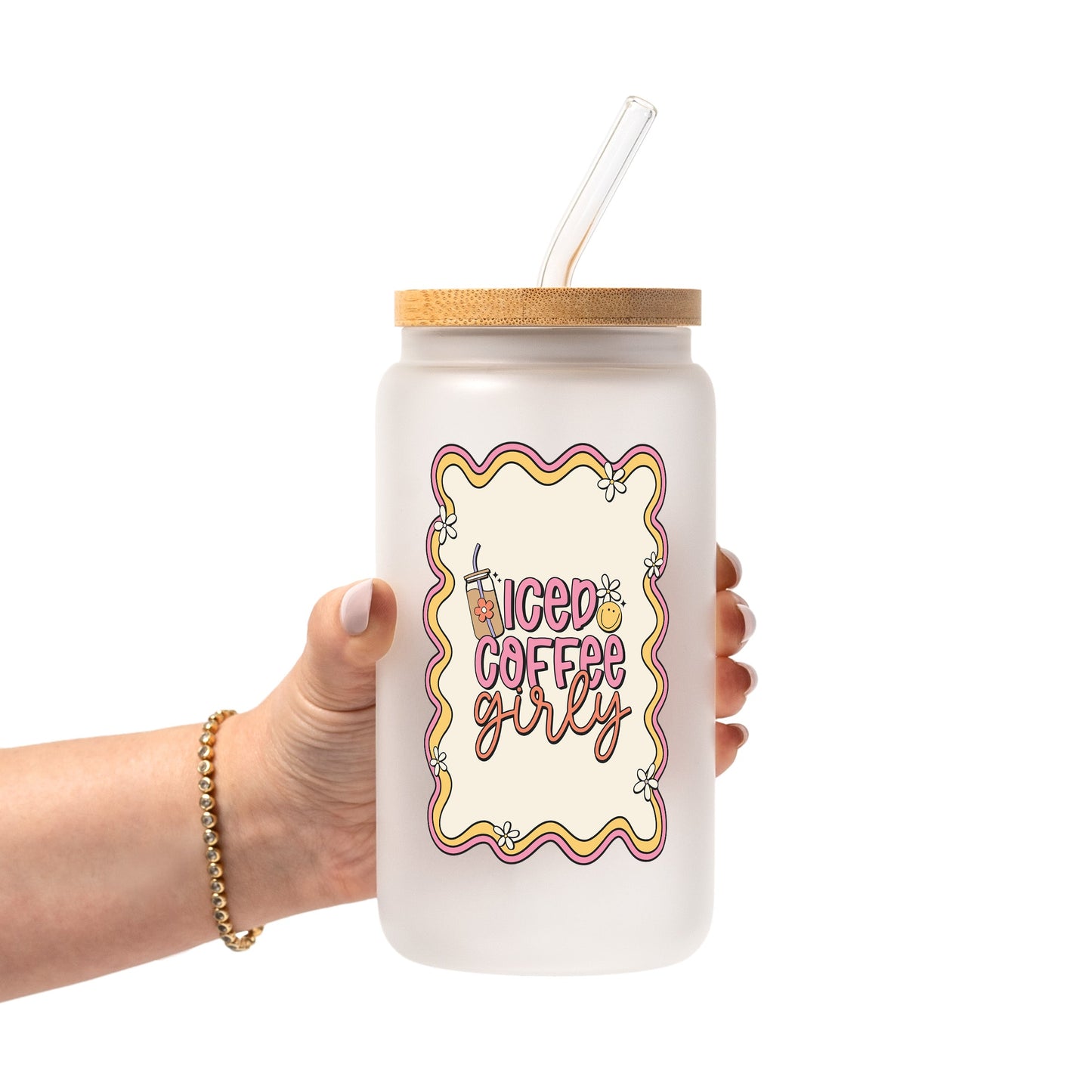 Iced Coffee Collection Glass Cup, Mug & Tumbler with Lid and Straw
