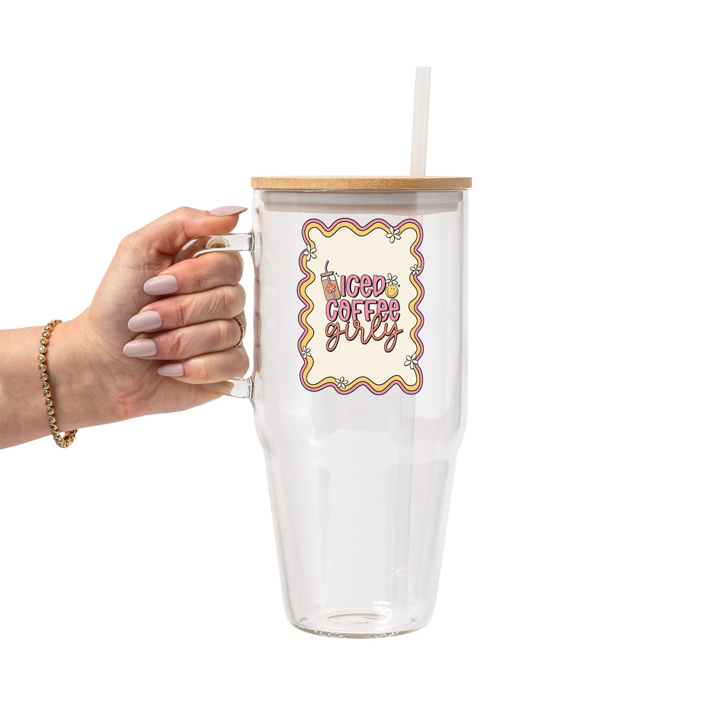 Iced Coffee Collection Glass Cup, Mug & Tumbler with Lid and Straw