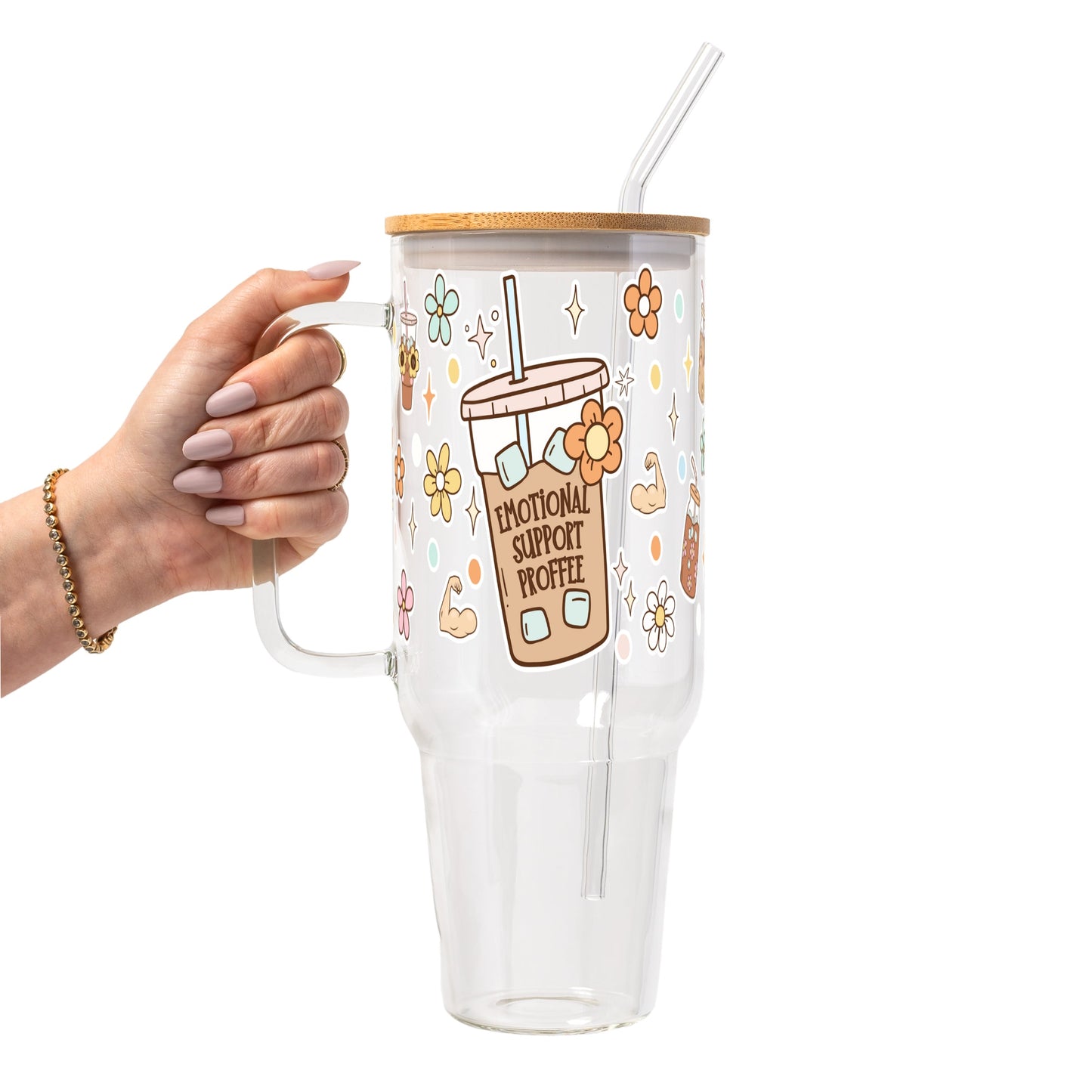 Emotional Support Jenna Bestie Glass Cup, Mug & Tumbler with Lid and Straw