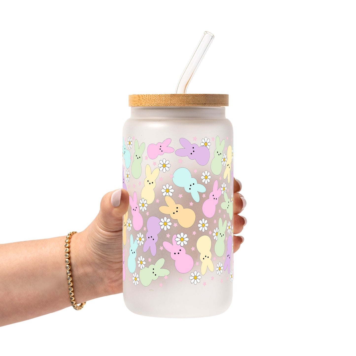 Pastel Easter Bunny Glass Cup, Mug & Tumbler with Lid and Straw