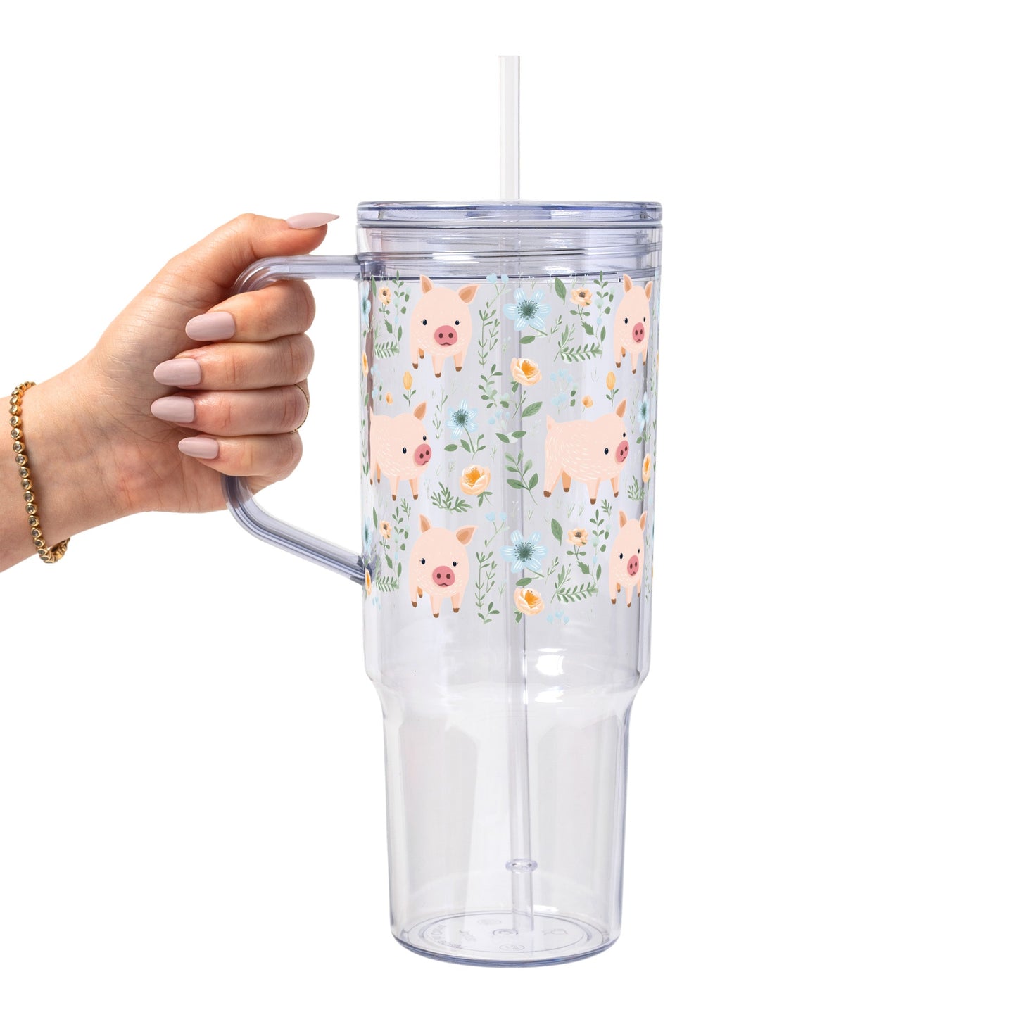 Piggies and Posies Glass Cup, Mug & Tumbler with Lid and Straw