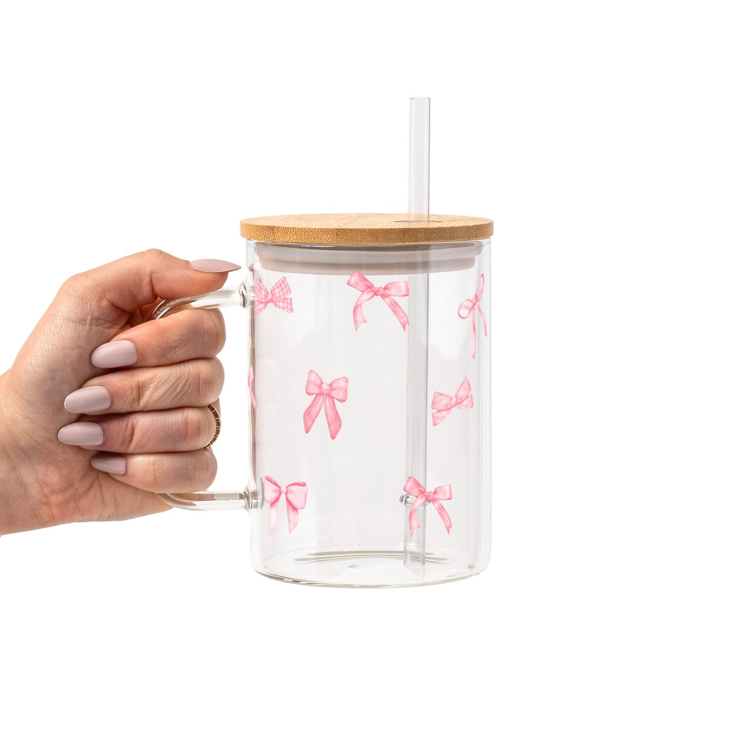 Coquette Pink Bow Glass Cup, Mug & Tumbler with Lid and Straw