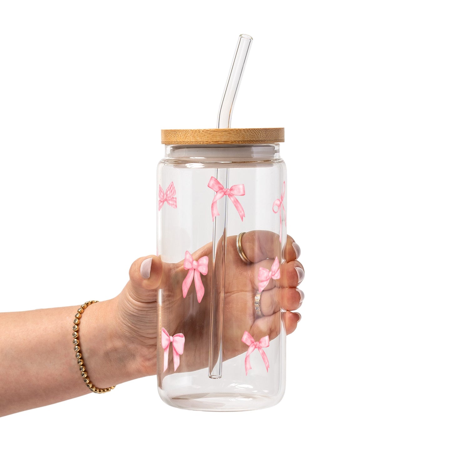 Coquette Pink Bow Glass Cup, Mug & Tumbler with Lid and Straw