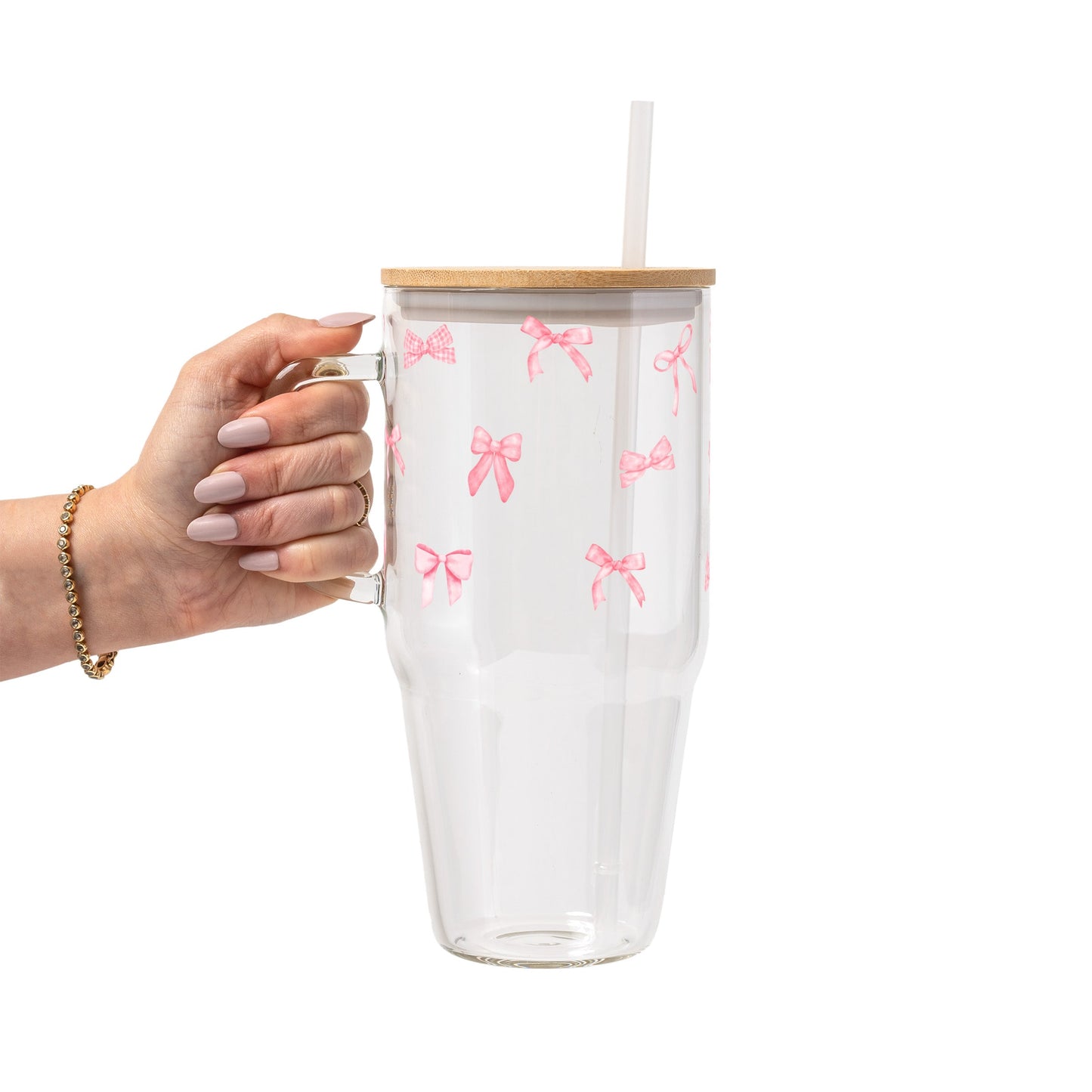Coquette Pink Bow Glass Cup, Mug & Tumbler with Lid and Straw