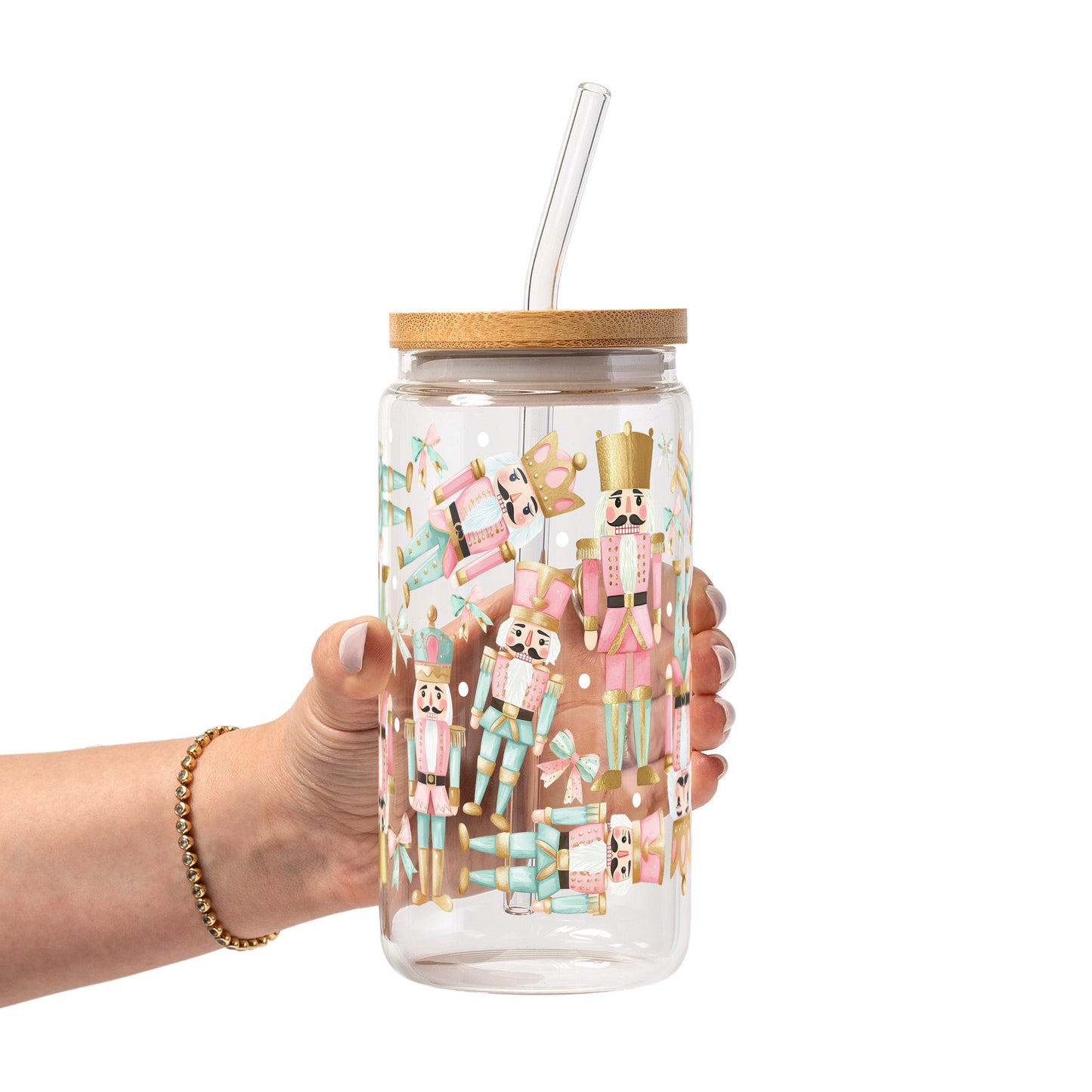 Pink Nutcracker Christmas Glass Cup, Mug & Tumbler with Lid and Straw