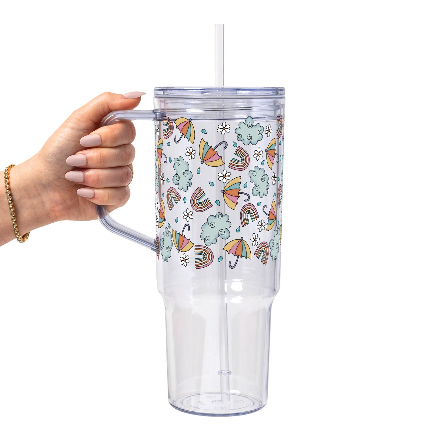 Spring Umbrella Aesthetic Glass Cup, Mug & Tumbler with Lid and Straw