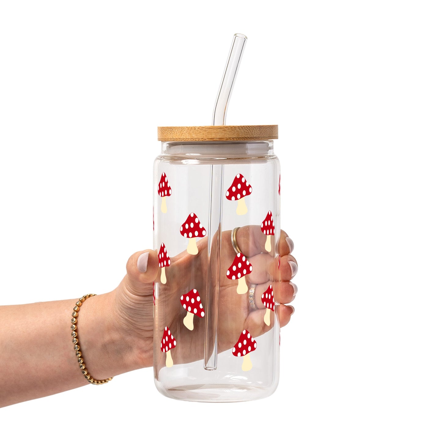 Red Mushroom Glass Cup, Mug & Tumbler with Lid and Straw