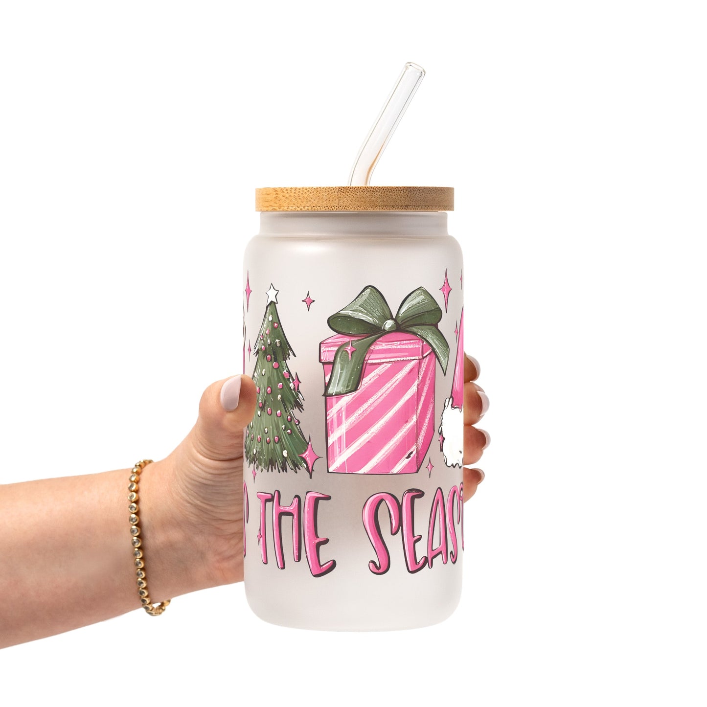 Tis The Season Christmas Glass Cup, Mug & Tumbler with Lid and Straw