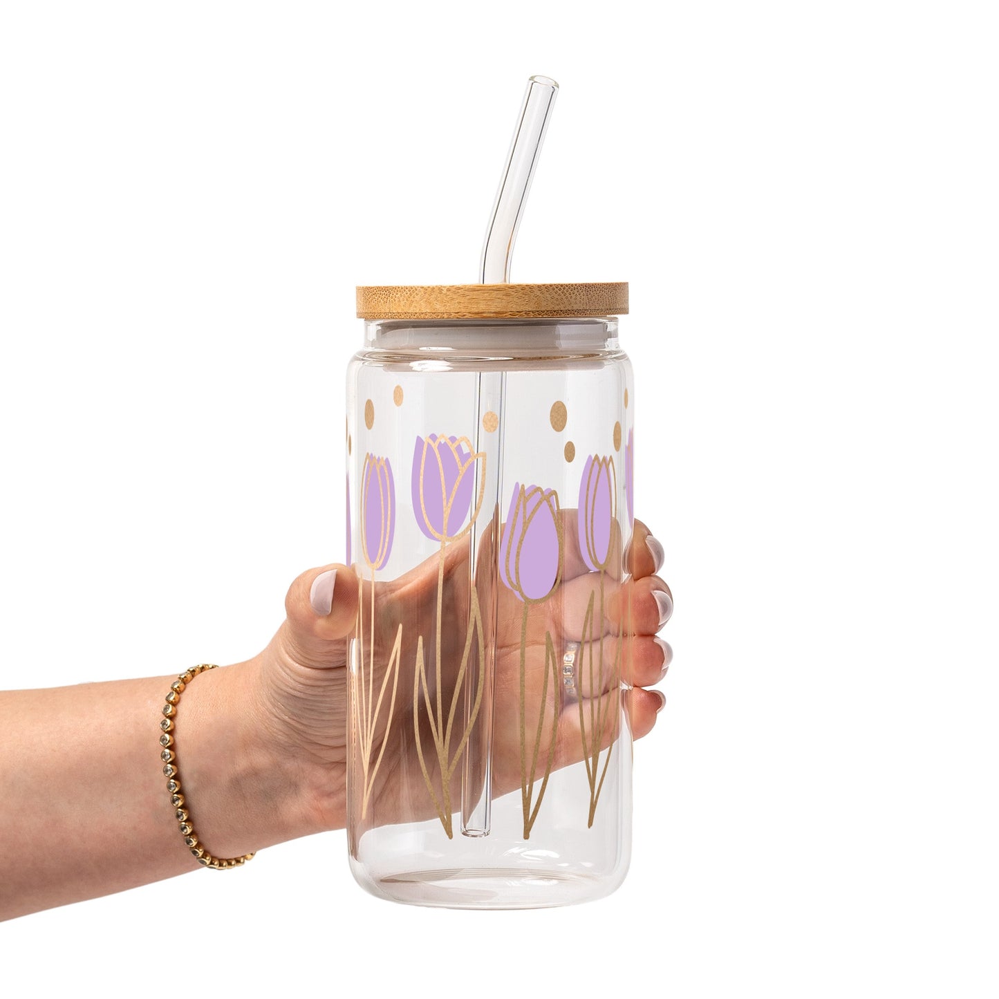 Purple Tulip Glass Cup, Mug & Tumbler with Lid and Straw