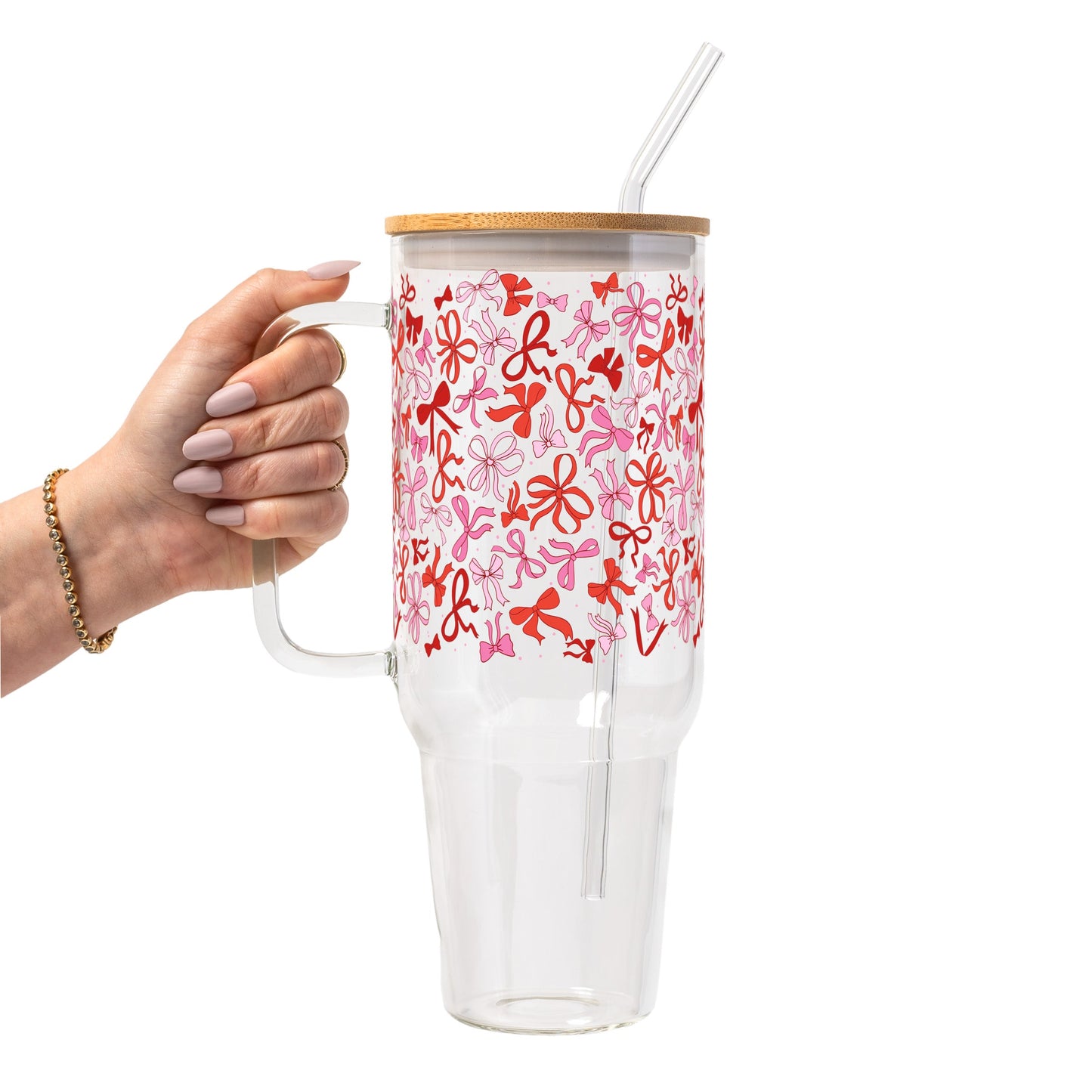 Coquette Valentine Glass Cup, Mug & Tumbler with Lid and Straw