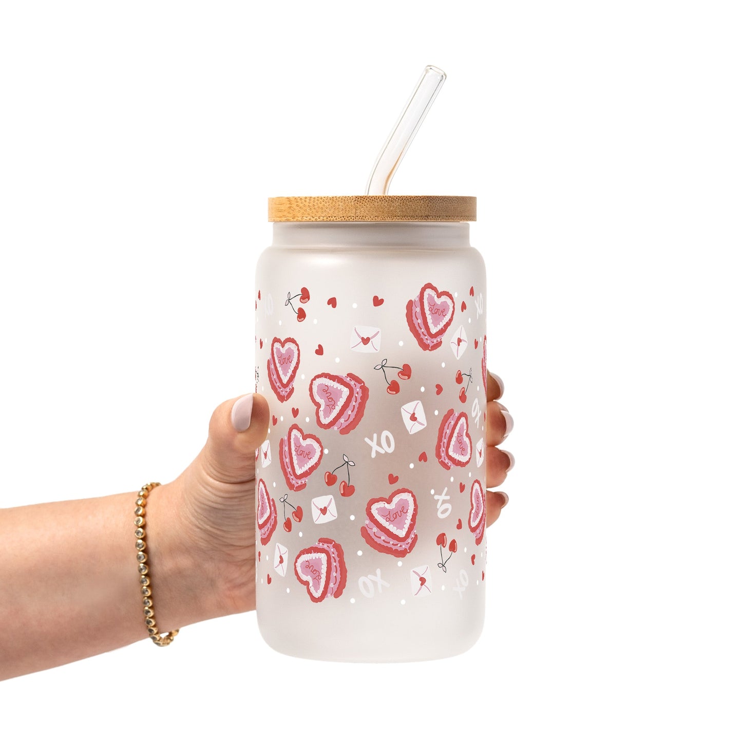 Valentine's Day Heart Cakes Glass Cup, Mug & Tumbler with Lid and Straw