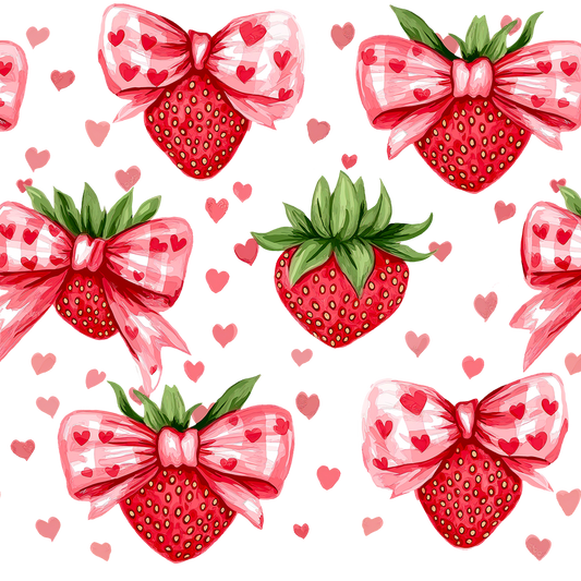 Valentine's Day Strawberry Bows Glass Cup, Mug & Tumbler with Lid and Straw