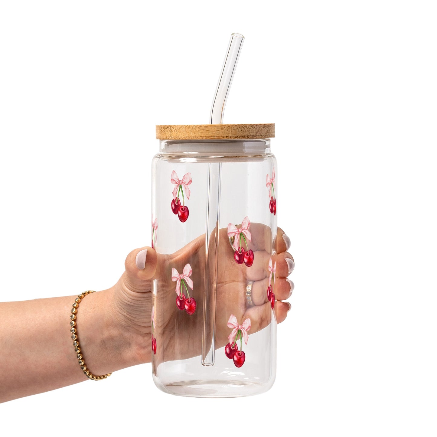 Vintage Cherry Bows Glass Cup, Mug & Tumbler with Lid and Straw