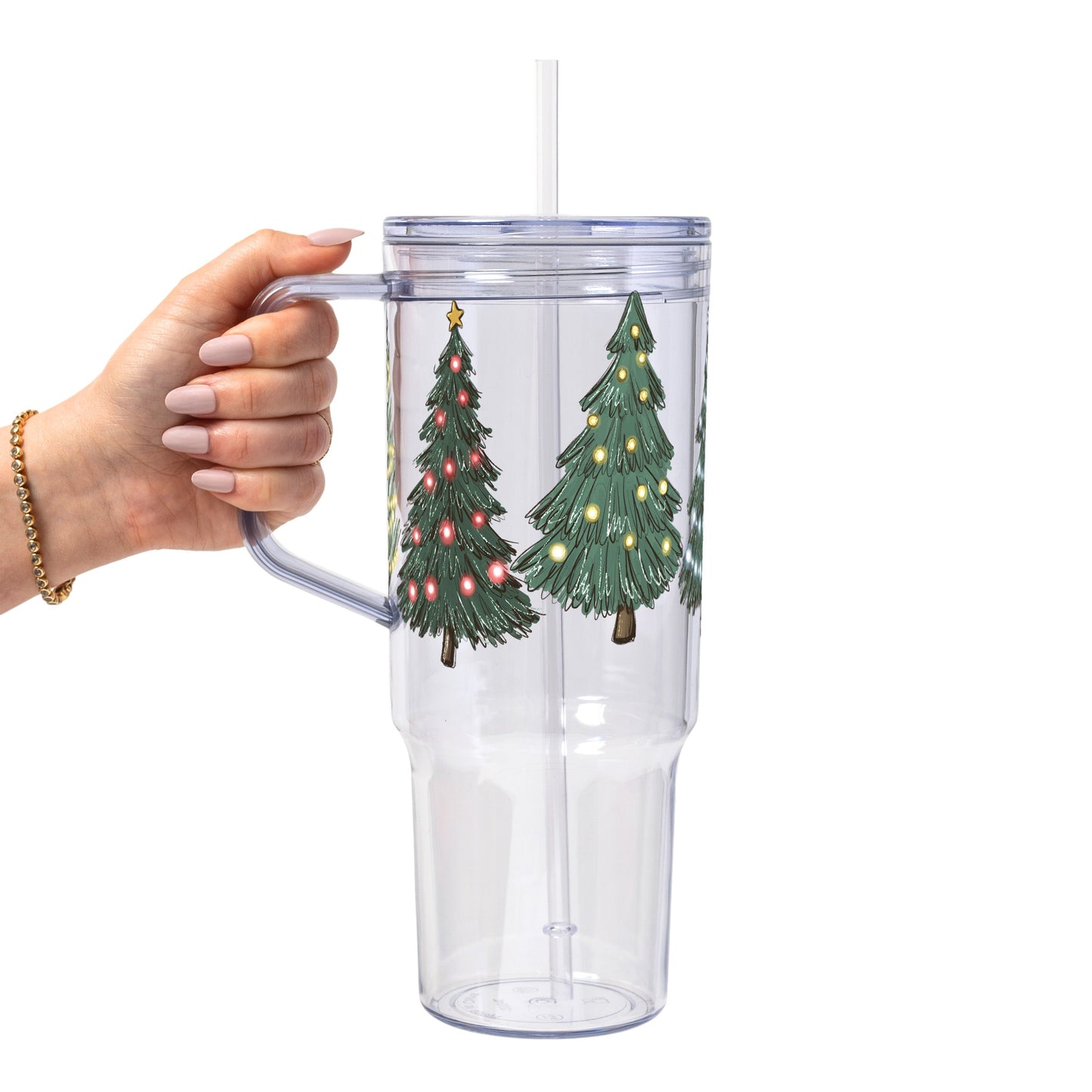 Green Christmas Trees Glass Cup, Mug & Tumbler with Lid and Straw