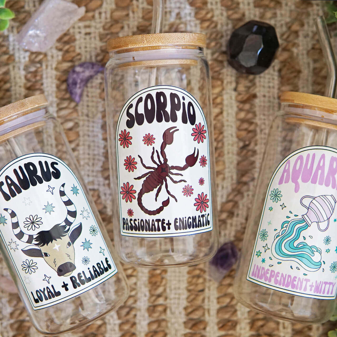 Zodiac Astrology Horoscope Glass Cup, Mug & Tumbler with Lid and Straw