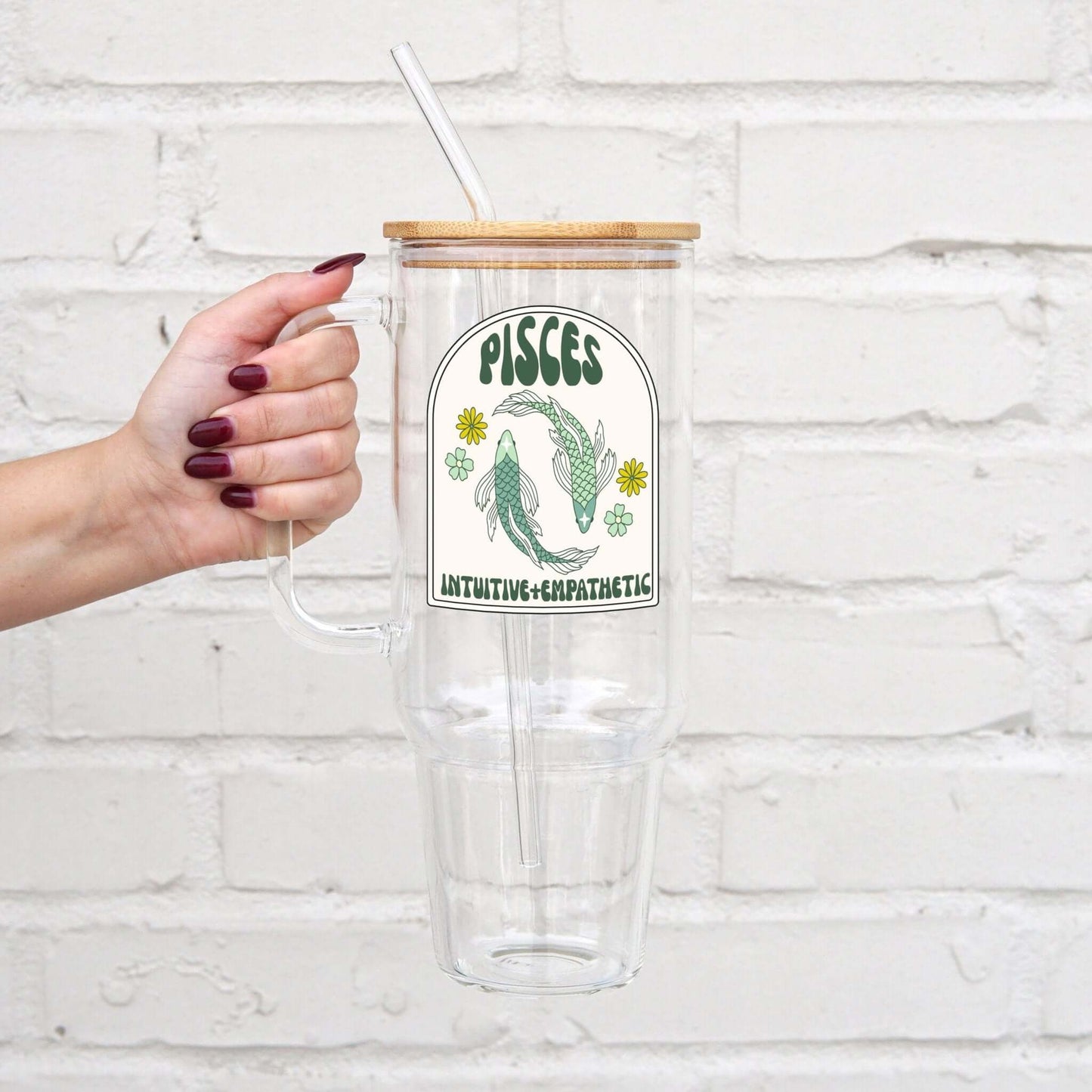 Zodiac Astrology Horoscope Glass Cup, Mug & Tumbler with Lid and Straw