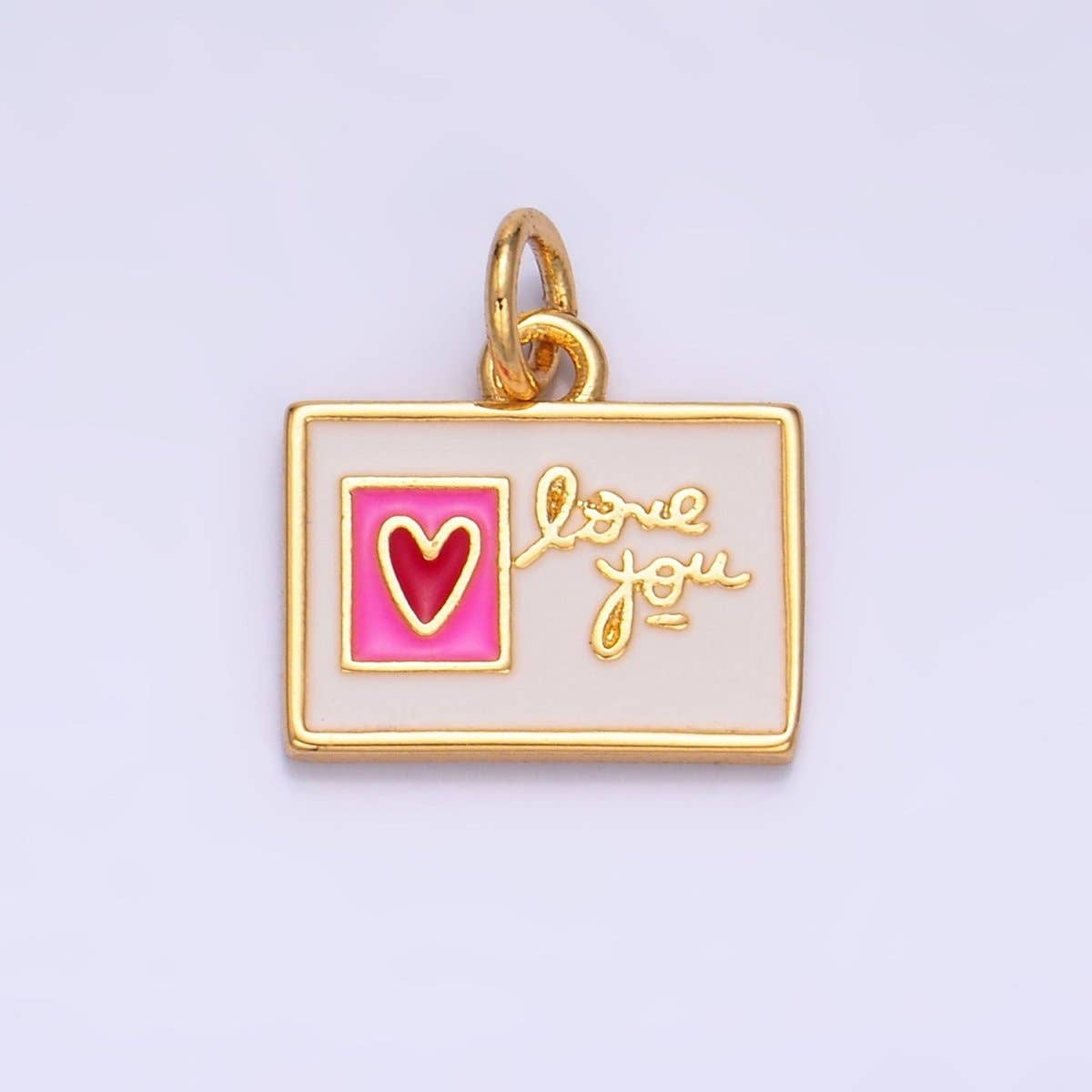 24K Gold Filled "Love You" Script Enamel Post Card Charm