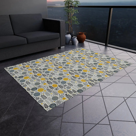 Floral Grey Outdoor Rug – Soft Polyester Chenille - Dipaliz