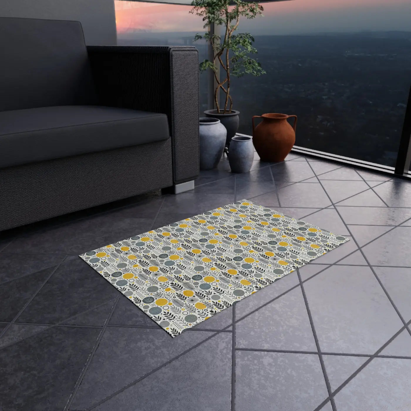 Floral Grey Outdoor Rug – Soft Polyester Chenille - Dipaliz