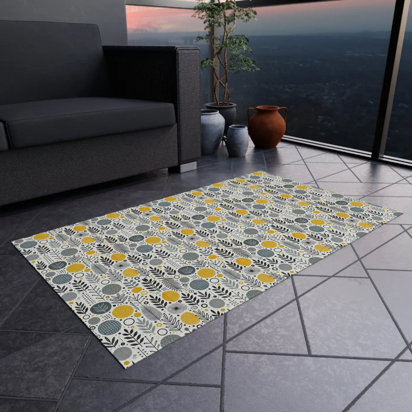 Floral Grey Outdoor Rug – Soft Polyester Chenille - Dipaliz