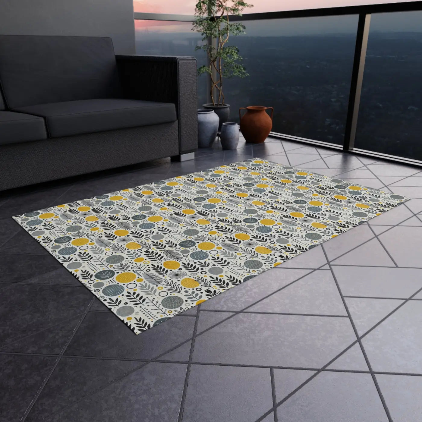 Floral Grey Outdoor Rug – Soft Polyester Chenille - Dipaliz