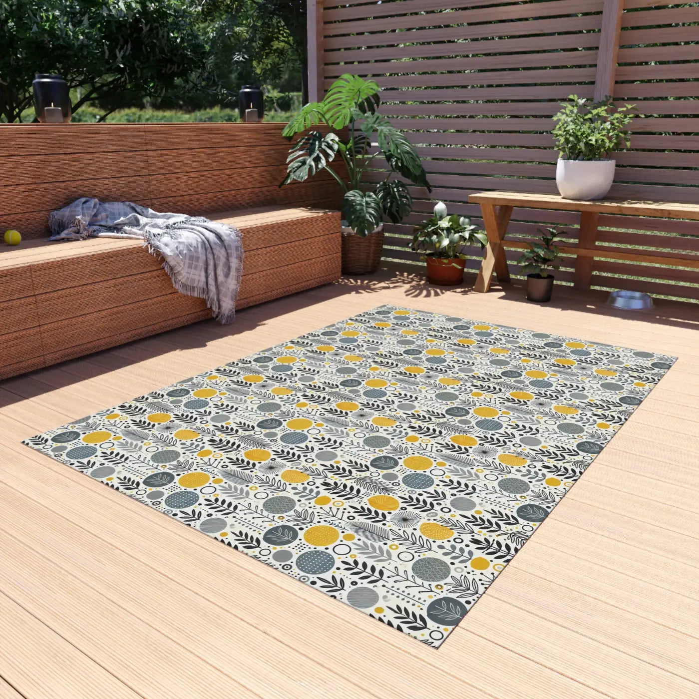 Floral Grey Outdoor Rug – Soft Polyester Chenille - Dipaliz
