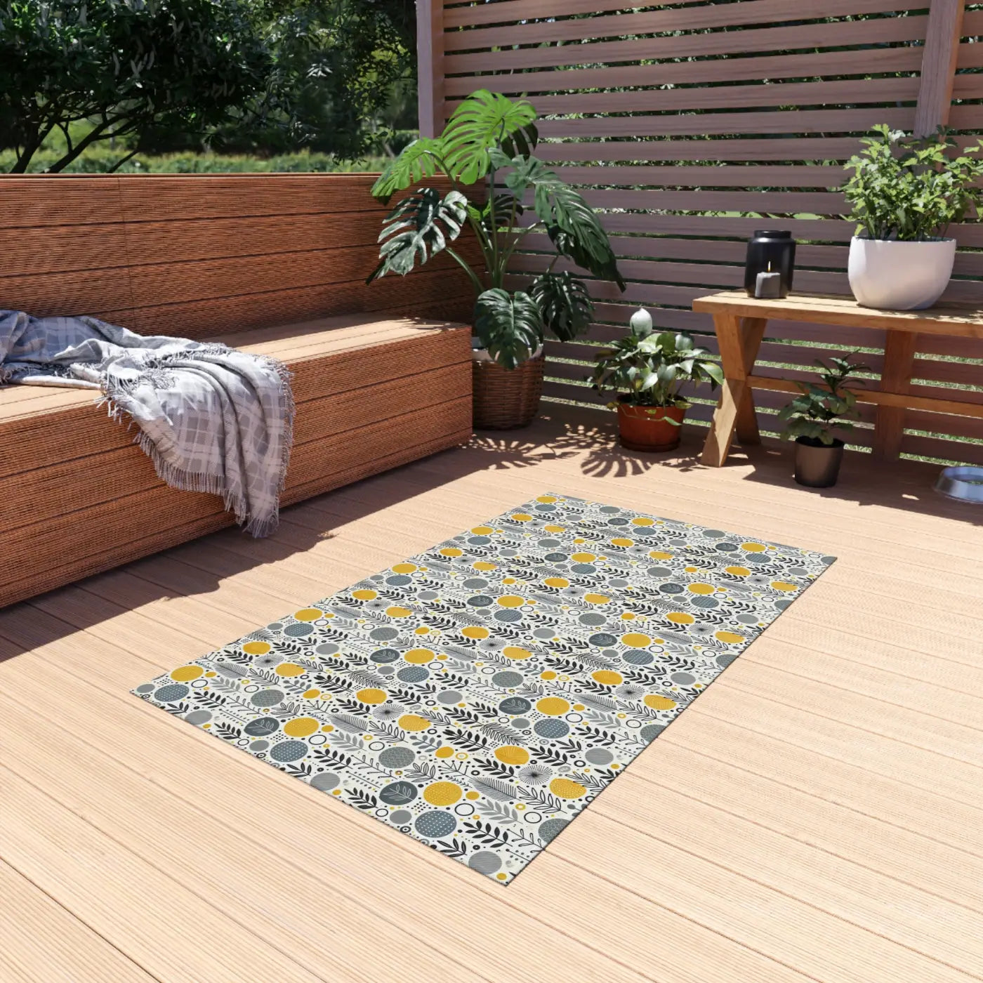 Floral Grey Outdoor Rug – Soft Polyester Chenille - Dipaliz