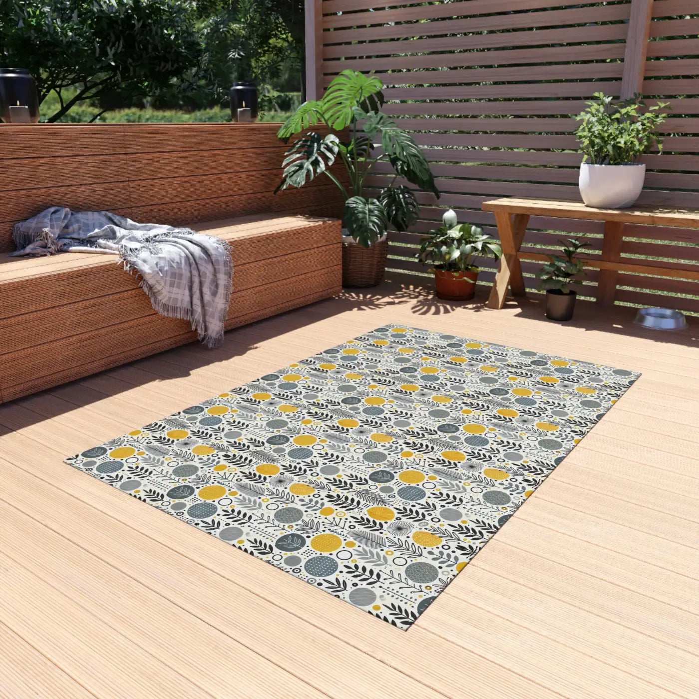 Floral Grey Outdoor Rug – Soft Polyester Chenille - Dipaliz