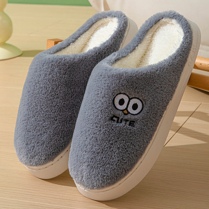 Cute Cartoon Big Eyes Slippers - Winter Warm Plush House Shoes for Women & Men
