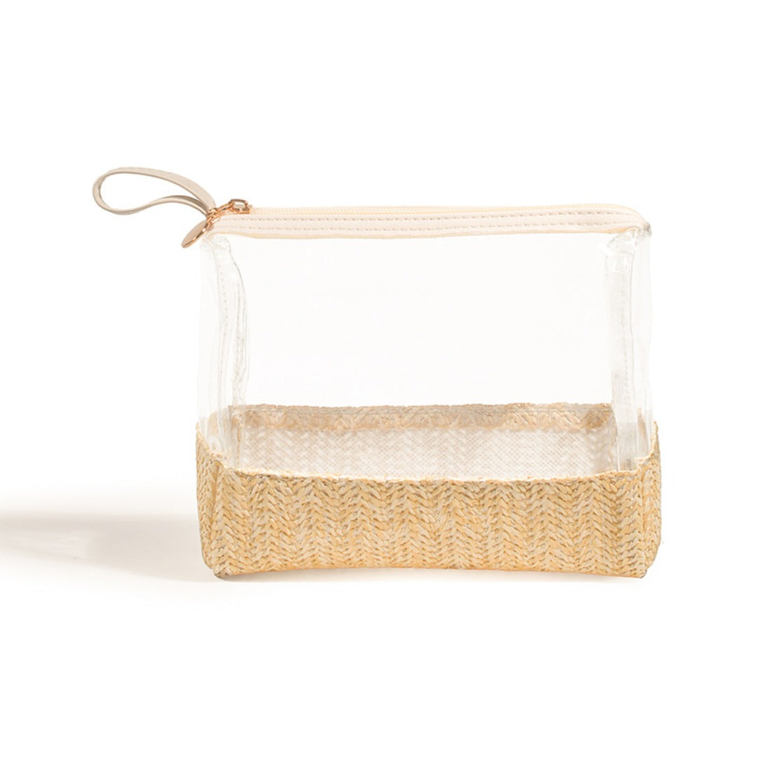 Ladies straw wristlet purse, Cosmetics storage bag transparent, toiletries storage bag, Transparent Cosmetic Bag,