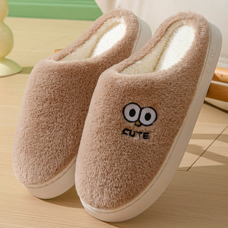 Cute Cartoon Big Eyes Slippers - Winter Warm Plush House Shoes for Women & Men