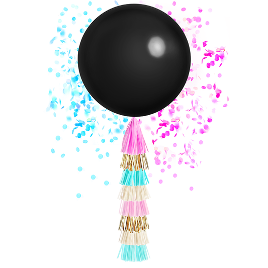 Jumbo Confetti Balloon & Tassel Tail - Black Cover Gender Reveal