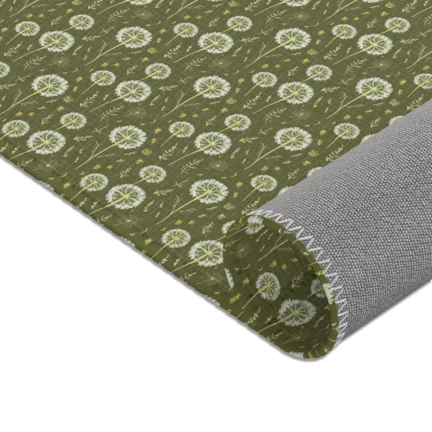 Green Dandelions Rug – Polyester Chenille - Dipaliz