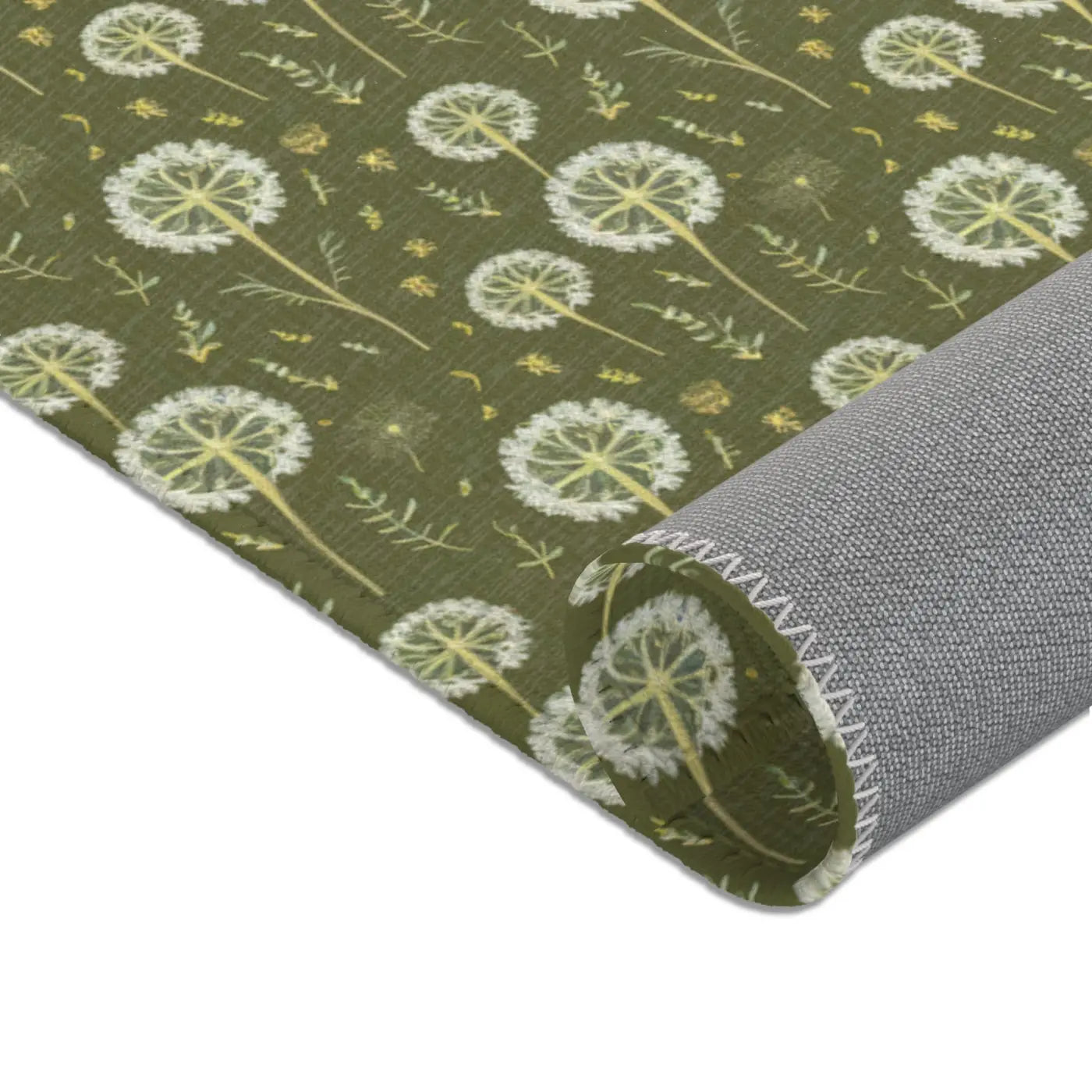 Green Dandelions Rug – Polyester Chenille - Dipaliz