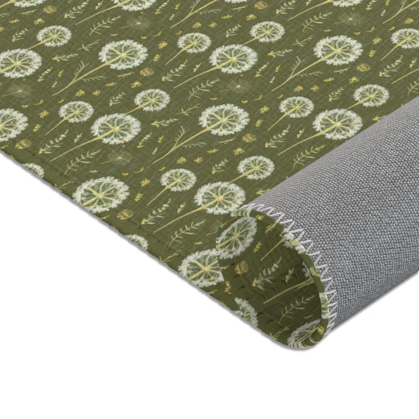 Green Dandelions Rug – Polyester Chenille - Dipaliz