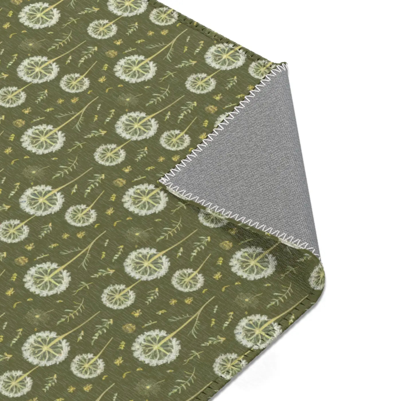Green Dandelions Rug – Polyester Chenille - Dipaliz