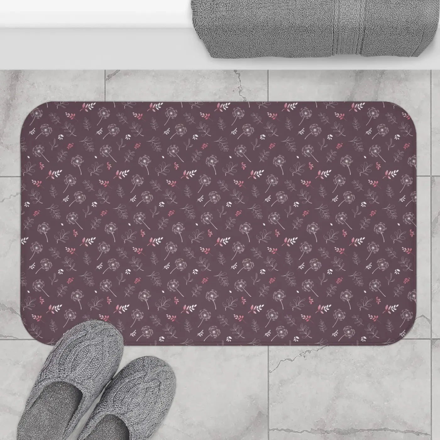 Mauve Bath Mat Dandelion – Microfiber Decor - Dipaliz