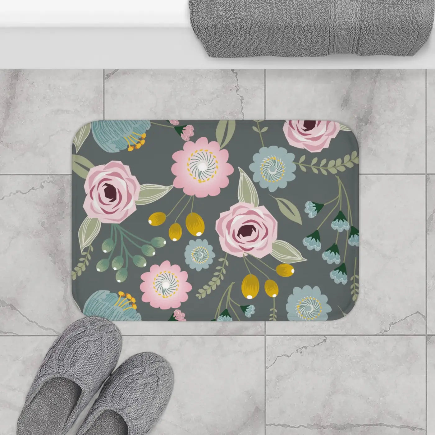 Floral Pattern Bath Mat – Microfiber Rug - Dipaliz